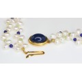 elegant colier de perle Akoya cu anturaje de peridot si lapis-lazuli. Italia